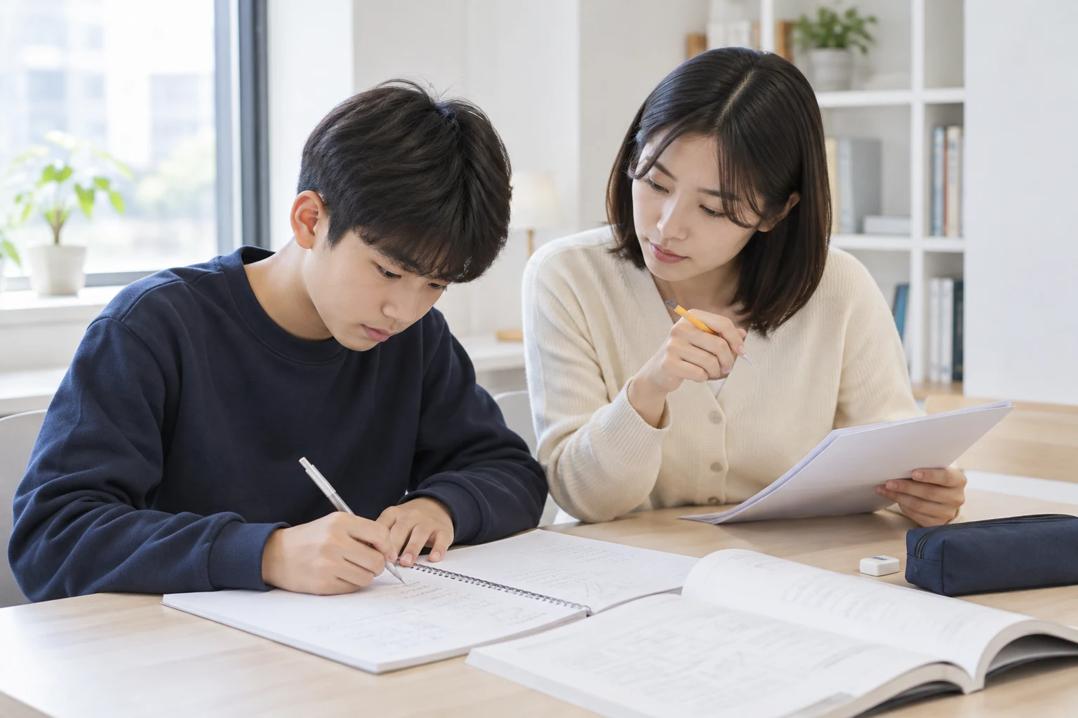 학생의 풀이 과정을 살펴 학습 수준을 진단하는 선생님